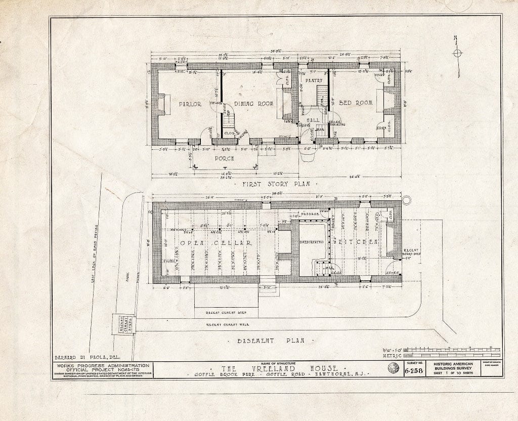 Blueprint HABS NJ,16-HAWTH,3- (Sheet 1 of 10) - Marcellus-Vreeland House, Goffle Road, Hawthorne, Passaic County, NJ