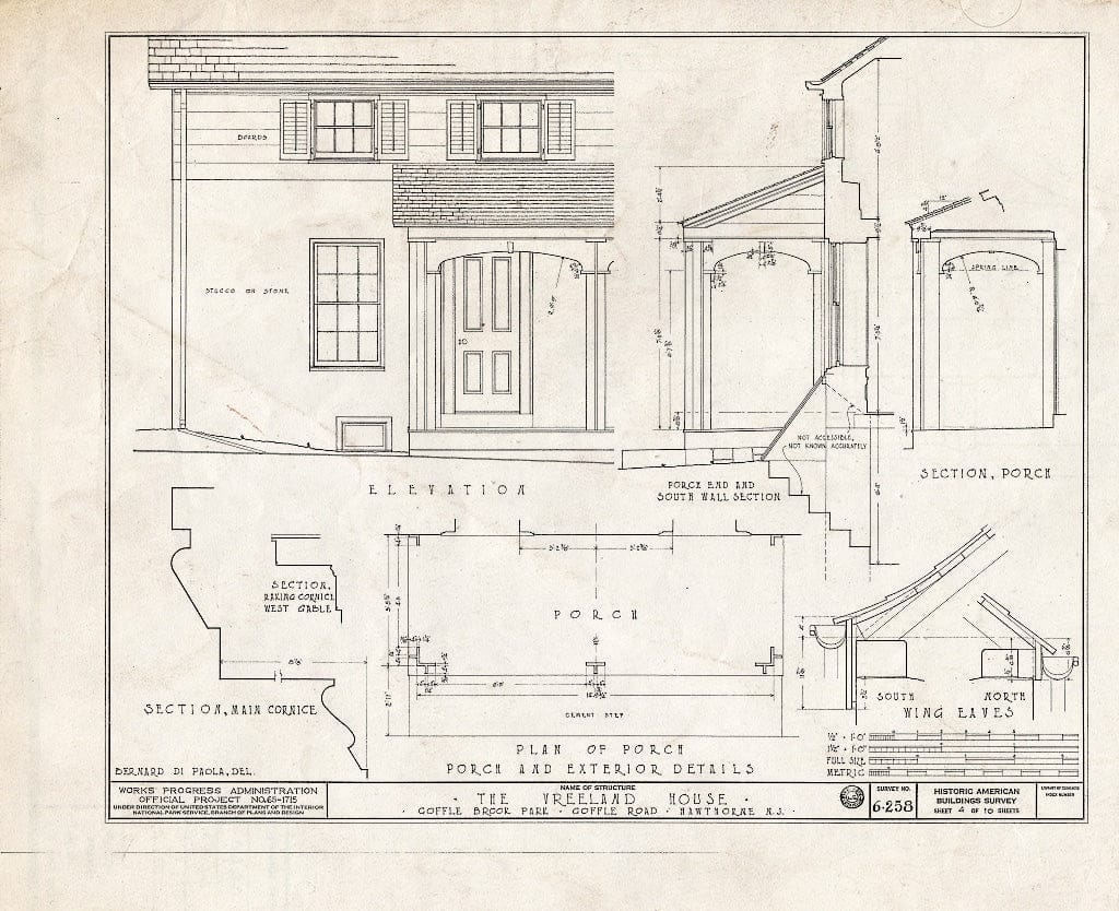 Blueprint HABS NJ,16-HAWTH,3- (Sheet 4 of 10) - Marcellus-Vreeland House, Goffle Road, Hawthorne, Passaic County, NJ