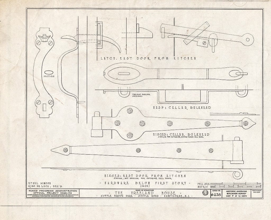 Blueprint HABS NJ,16-HAWTH,3- (Sheet 9 of 10) - Marcellus-Vreeland House, Goffle Road, Hawthorne, Passaic County, NJ