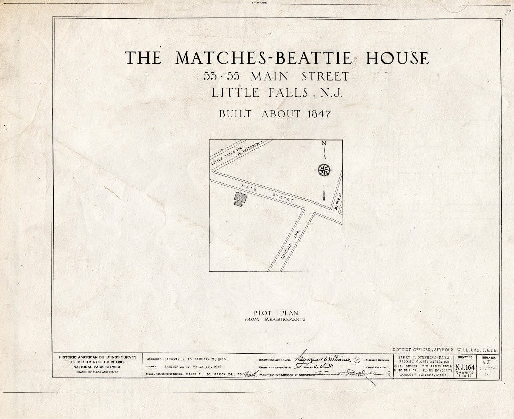 Blueprint HABS NJ,16-LITFA,1- (Sheet 0 of 11) - Matches-Beattie House, 53-55 Main Street, Little Falls, Passaic County, NJ