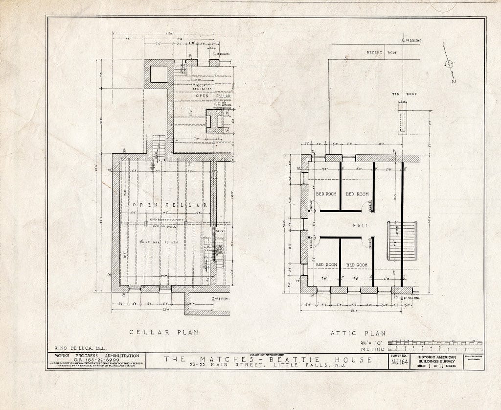 Blueprint HABS NJ,16-LITFA,1- (Sheet 1 of 11) - Matches-Beattie House, 53-55 Main Street, Little Falls, Passaic County, NJ