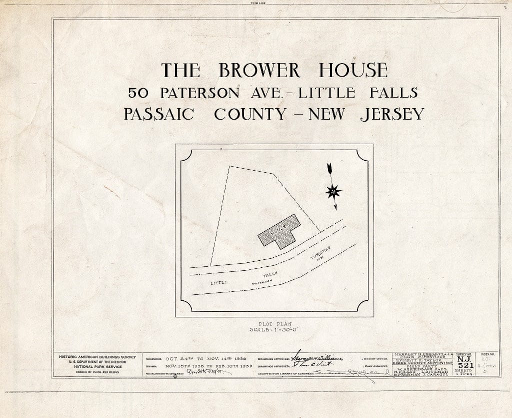 Blueprint HABS NJ,16-LITFA,2- (Sheet 0 of 24) - Brower House, 50 Paterson Avenue, Little Falls, Passaic County, NJ
