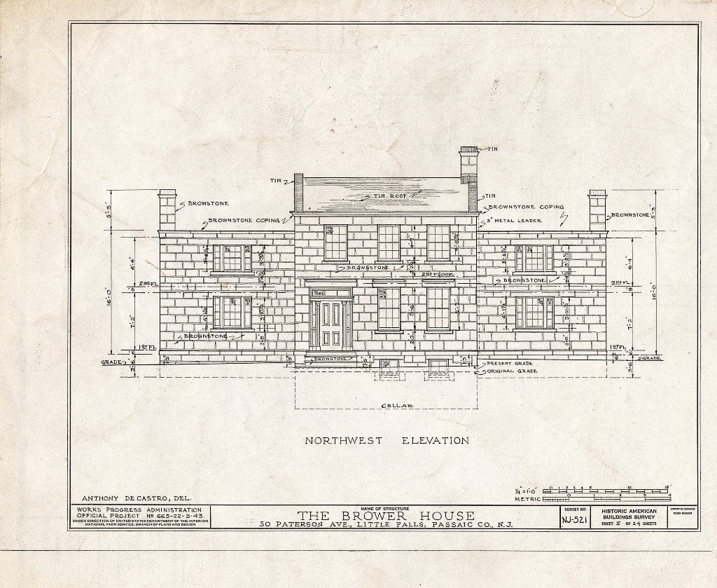 Blueprint HABS NJ,16-LITFA,2- (Sheet 5 of 24) - Brower House, 50 Paterson Avenue, Little Falls, Passaic County, NJ