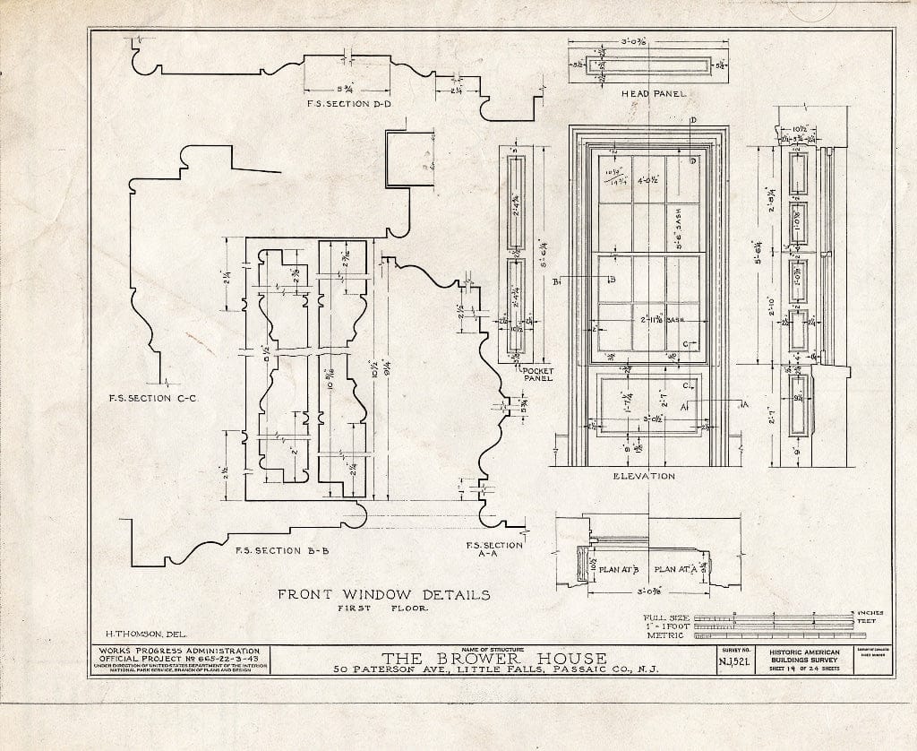 Blueprint HABS NJ,16-LITFA,2- (Sheet 19 of 24) - Brower House, 50 Paterson Avenue, Little Falls, Passaic County, NJ
