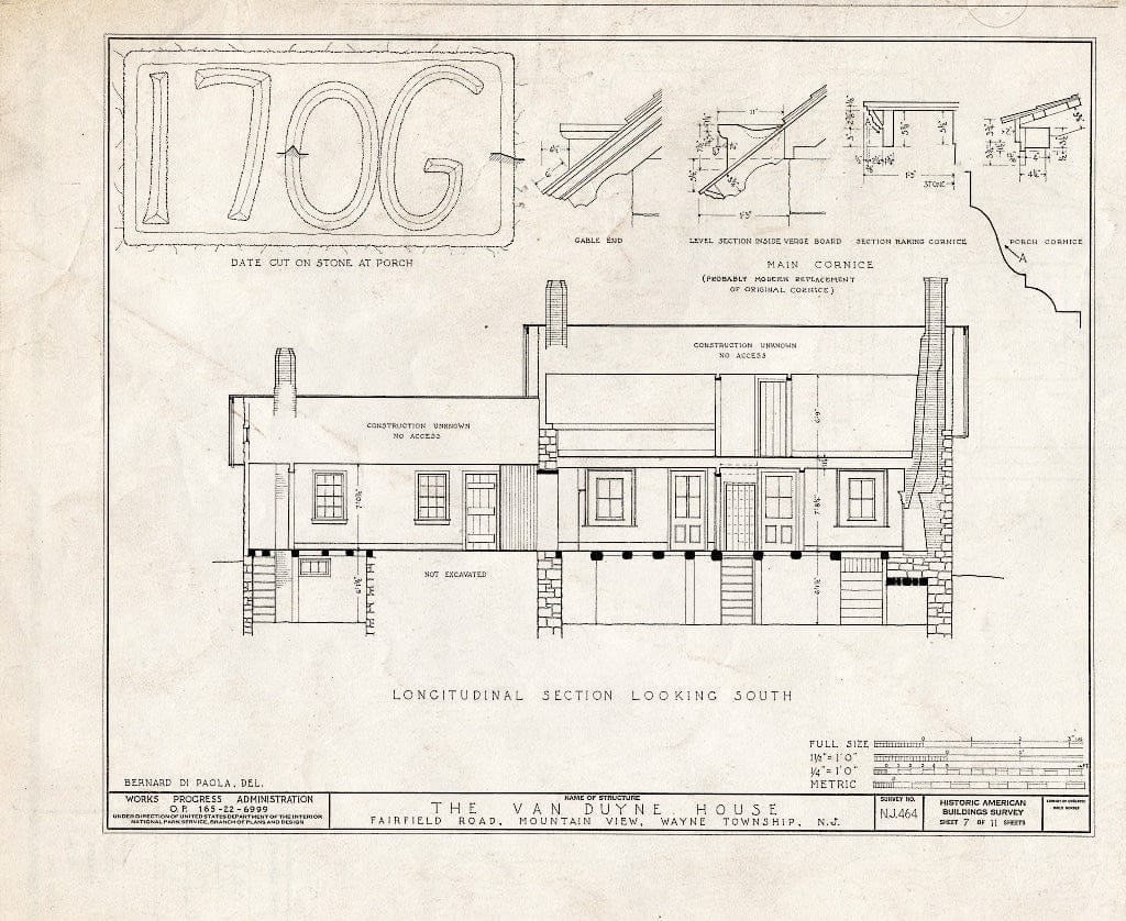 Blueprint HABS NJ,16-MOUV,1- (Sheet 7 of 11) - Van Duyne House, 636 Fairfield Road, Mountain View, Passaic County, NJ