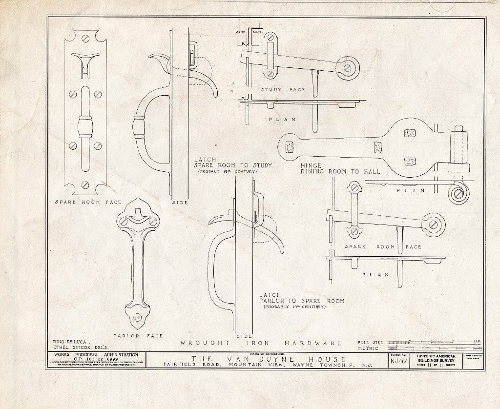 Blueprint HABS NJ,16-MOUV,1- (Sheet 11 of 11) - Van Duyne House, 636 Fairfield Road, Mountain View, Passaic County, NJ