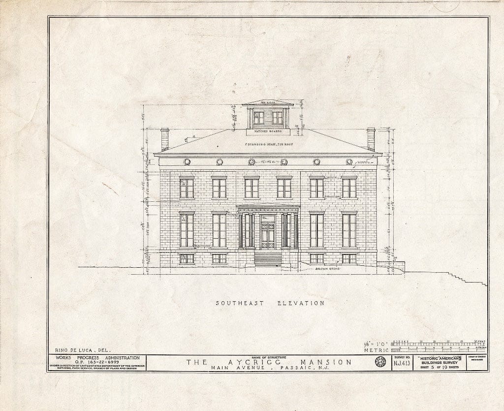 Blueprint HABS NJ,16-PASA,3- (Sheet 5 of 19) - Aycrigg Mansion, Main Avenue, Passaic, Passaic County, NJ