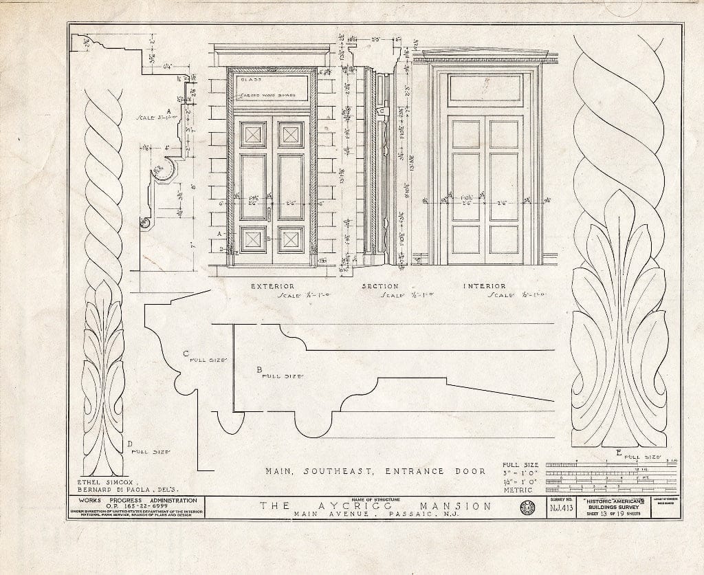 Blueprint HABS NJ,16-PASA,3- (Sheet 13 of 19) - Aycrigg Mansion, Main Avenue, Passaic, Passaic County, NJ