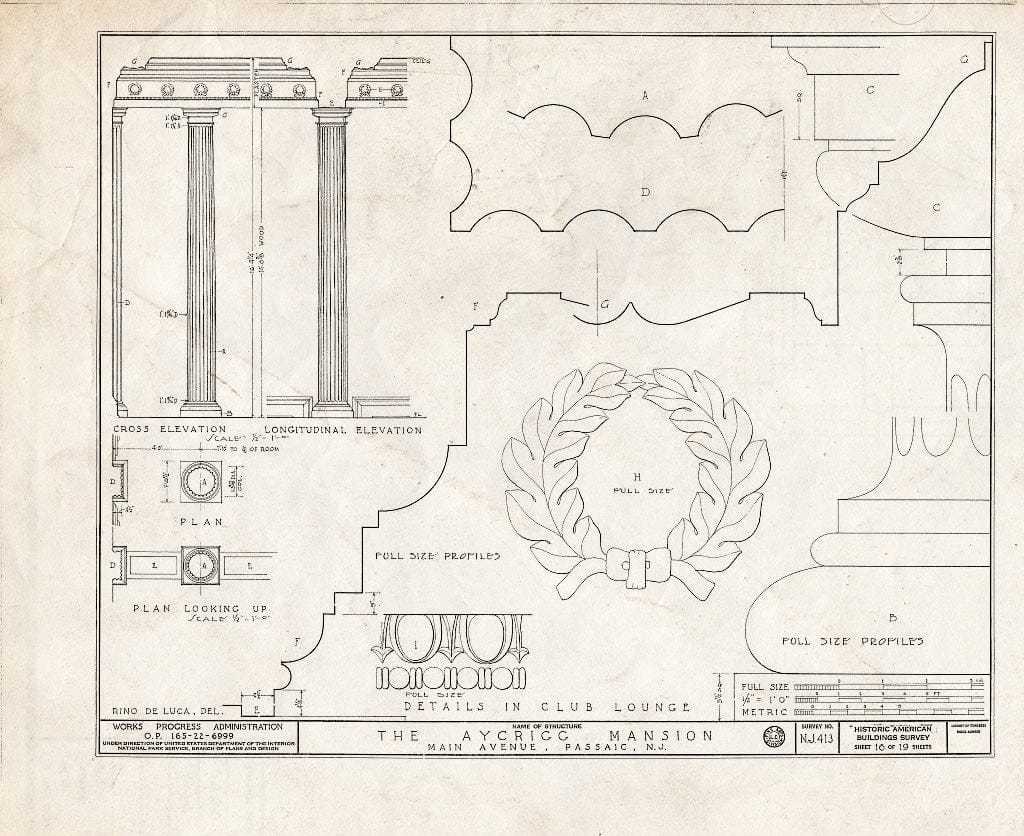 Blueprint HABS NJ,16-PASA,3- (Sheet 16 of 19) - Aycrigg Mansion, Main Avenue, Passaic, Passaic County, NJ