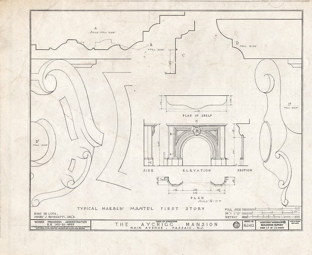 Blueprint HABS NJ,16-PASA,3- (Sheet 17 of 19) - Aycrigg Mansion, Main Avenue, Passaic, Passaic County, NJ