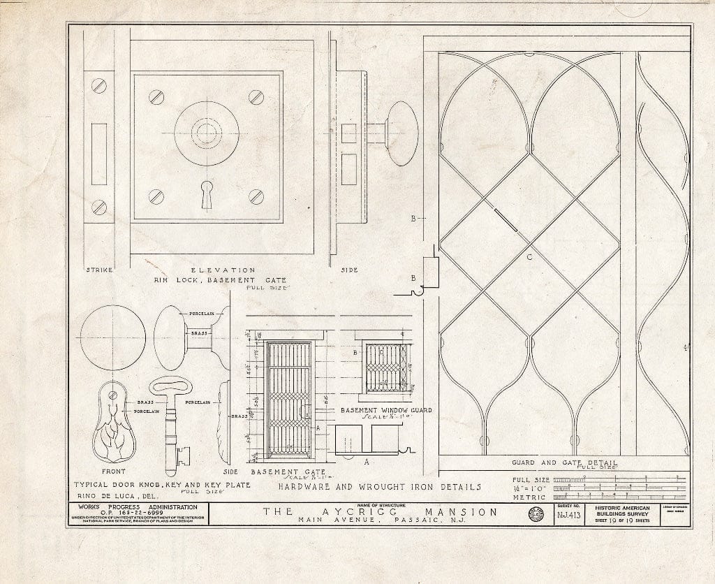 Blueprint HABS NJ,16-PASA,3- (Sheet 19 of 19) - Aycrigg Mansion, Main Avenue, Passaic, Passaic County, NJ