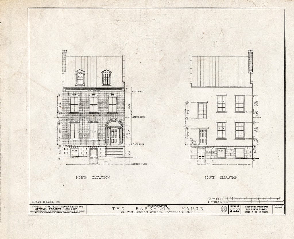 Blueprint HABS NJ,16-PAT,2- (Sheet 3 of 10) - Barkalow House, 22 Van Houten Street, Paterson, Passaic County, NJ