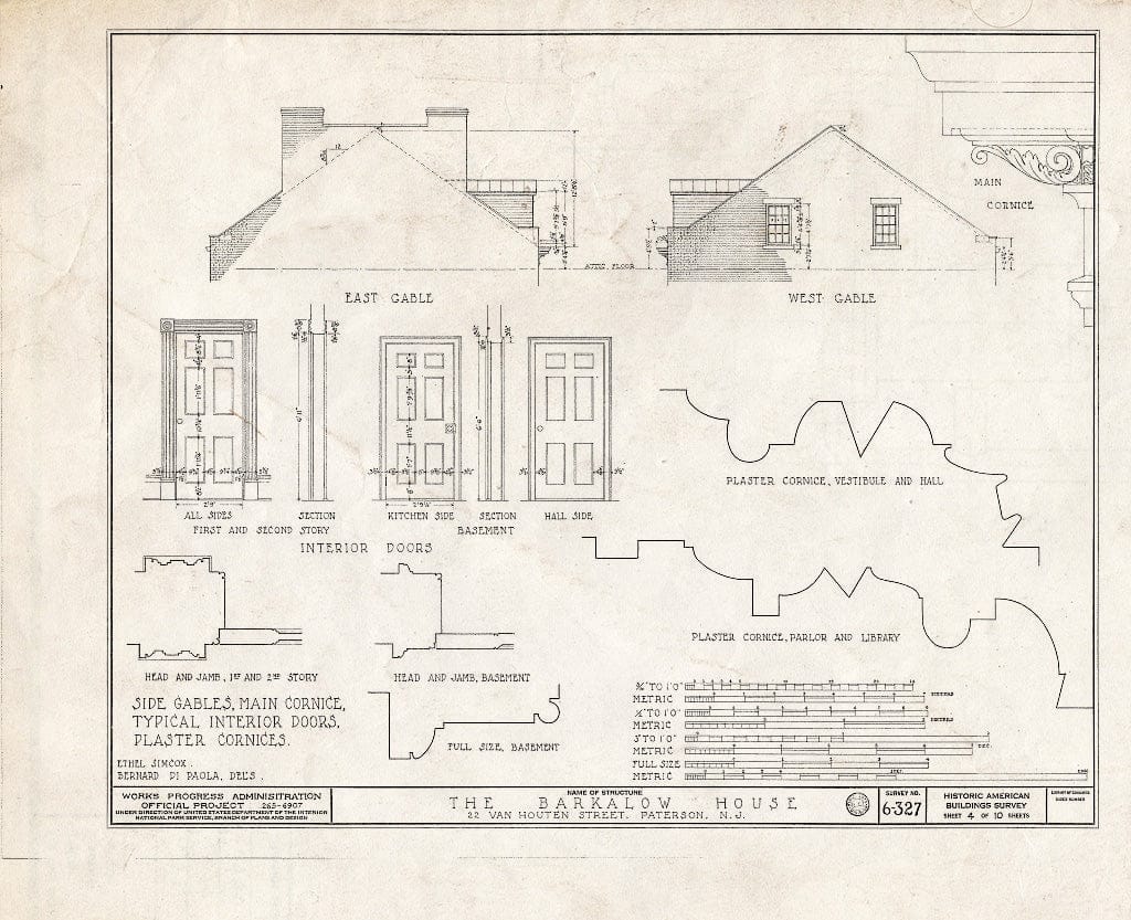 Blueprint HABS NJ,16-PAT,2- (Sheet 4 of 10) - Barkalow House, 22 Van Houten Street, Paterson, Passaic County, NJ
