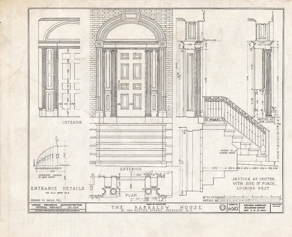 Blueprint HABS NJ,16-PAT,2- (Sheet 5 of 10) - Barkalow House, 22 Van Houten Street, Paterson, Passaic County, NJ