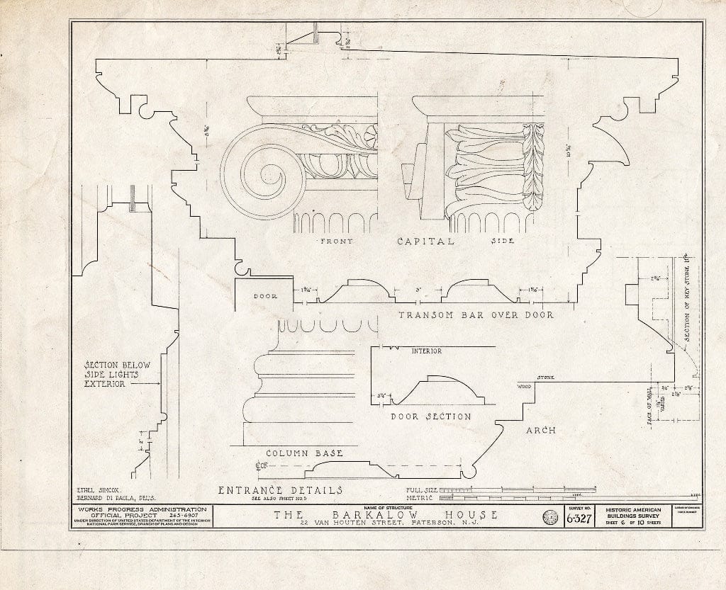 Blueprint HABS NJ,16-PAT,2- (Sheet 6 of 10) - Barkalow House, 22 Van Houten Street, Paterson, Passaic County, NJ