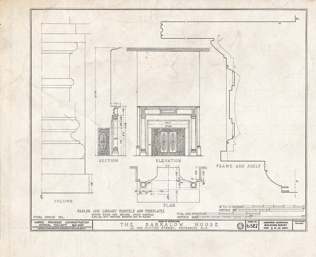 Blueprint HABS NJ,16-PAT,2- (Sheet 8 of 10) - Barkalow House, 22 Van Houten Street, Paterson, Passaic County, NJ