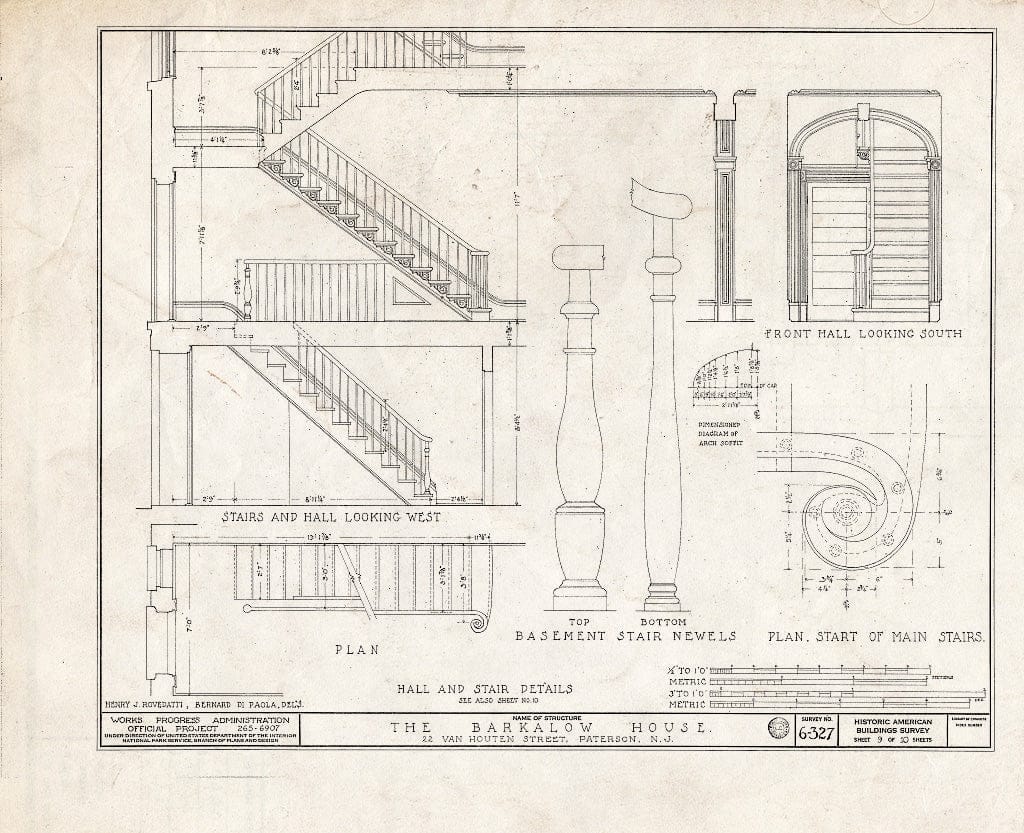 Blueprint HABS NJ,16-PAT,2- (Sheet 9 of 10) - Barkalow House, 22 Van Houten Street, Paterson, Passaic County, NJ