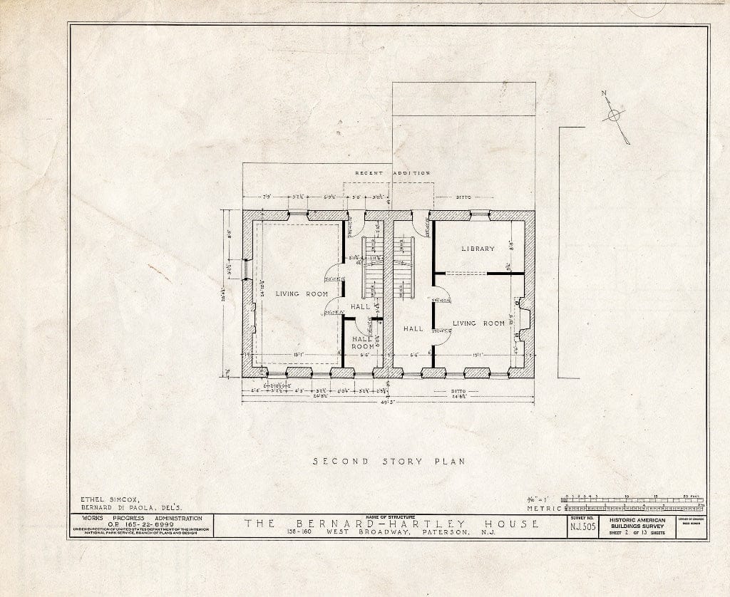 Blueprint HABS NJ,16-PAT,4- (Sheet 2 of 13) - Bernard Hartley House, 158-160 West Broadway, Paterson, Passaic County, NJ