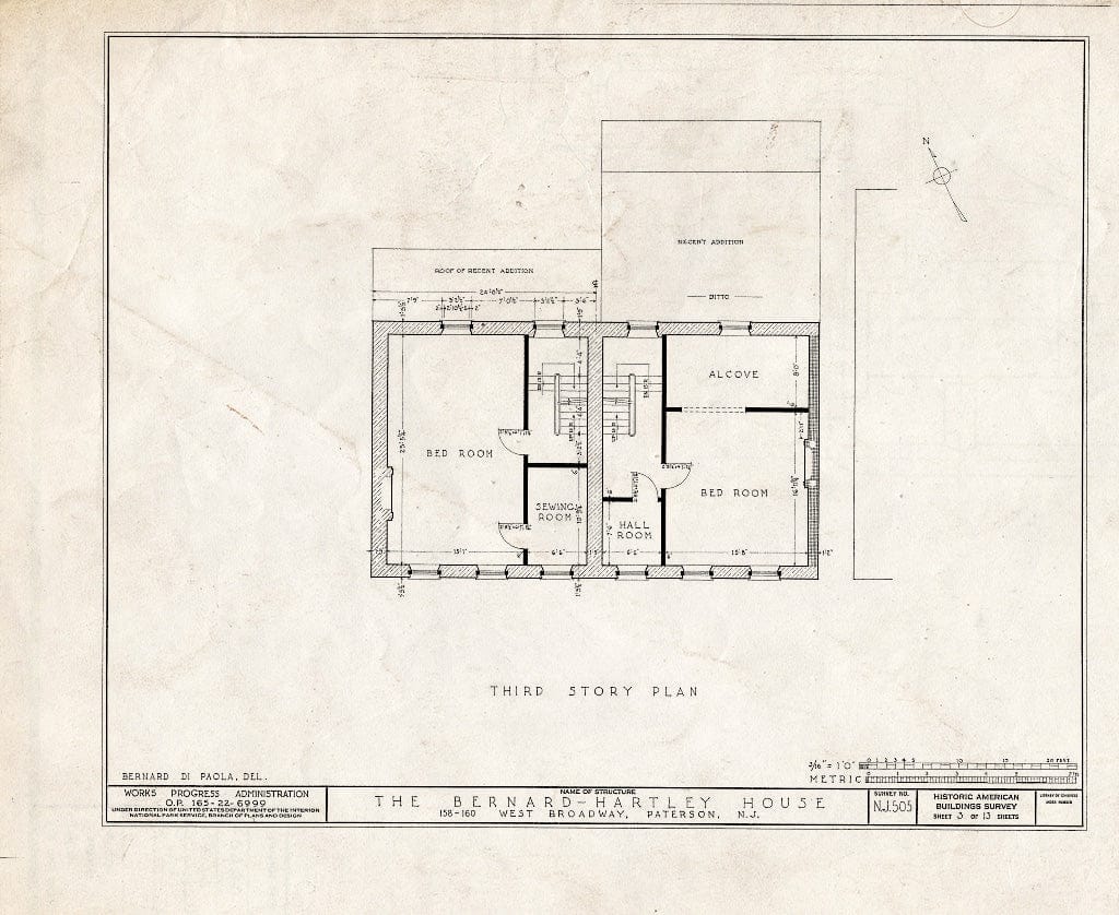 Blueprint HABS NJ,16-PAT,4- (Sheet 3 of 13) - Bernard Hartley House, 158-160 West Broadway, Paterson, Passaic County, NJ