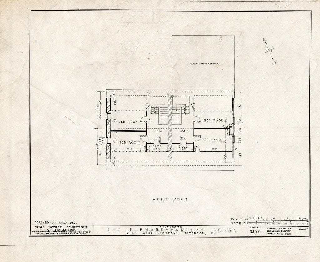 Blueprint HABS NJ,16-PAT,4- (Sheet 4 of 13) - Bernard Hartley House, 158-160 West Broadway, Paterson, Passaic County, NJ