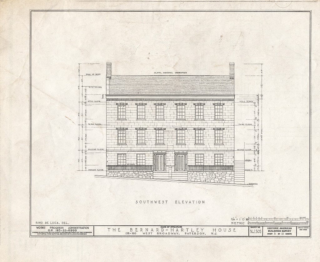 Blueprint HABS NJ,16-PAT,4- (Sheet 5 of 13) - Bernard Hartley House, 158-160 West Broadway, Paterson, Passaic County, NJ