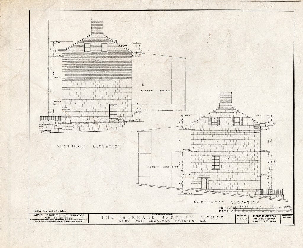 Blueprint HABS NJ,16-PAT,4- (Sheet 6 of 13) - Bernard Hartley House, 158-160 West Broadway, Paterson, Passaic County, NJ