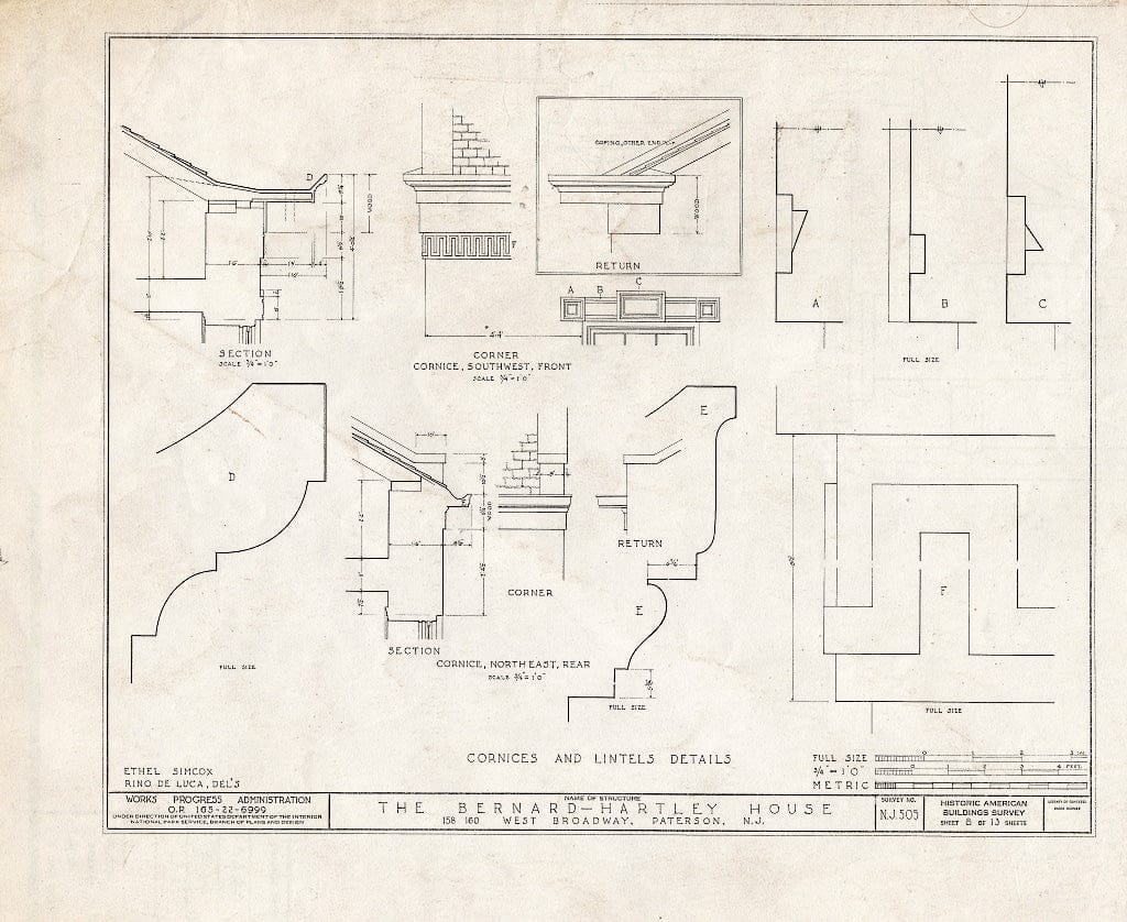Blueprint HABS NJ,16-PAT,4- (Sheet 8 of 13) - Bernard Hartley House, 158-160 West Broadway, Paterson, Passaic County, NJ
