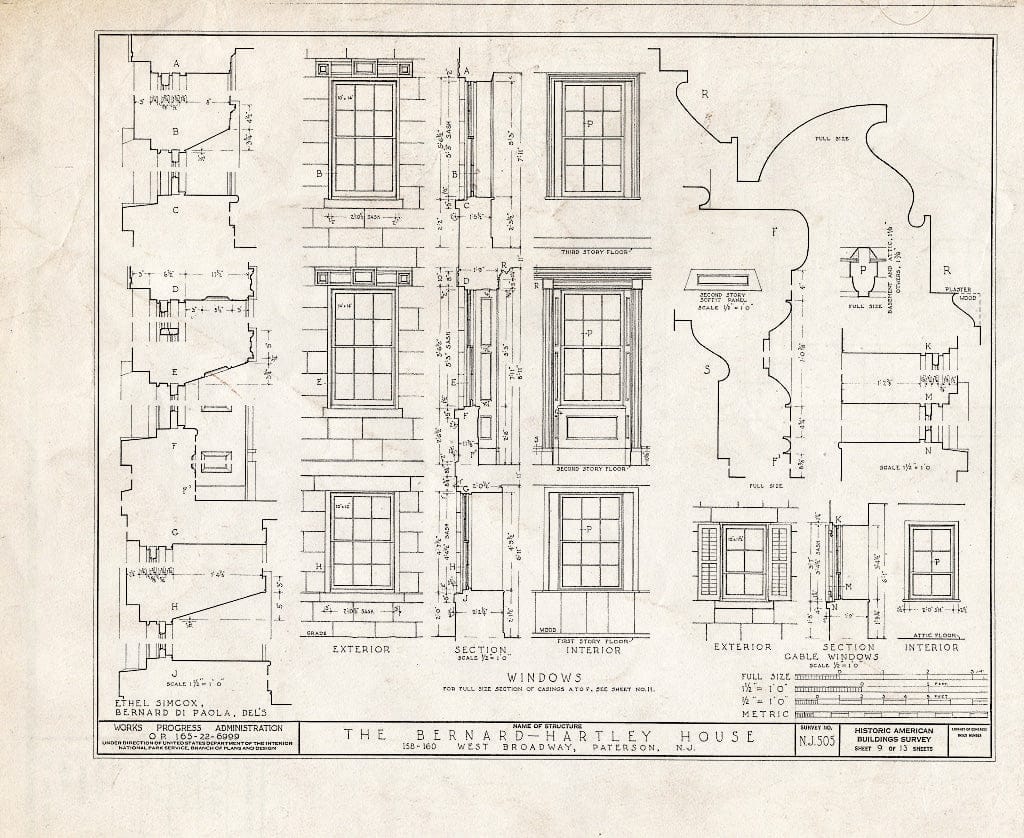Blueprint HABS NJ,16-PAT,4- (Sheet 9 of 13) - Bernard Hartley House, 158-160 West Broadway, Paterson, Passaic County, NJ