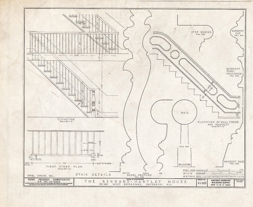 Blueprint HABS NJ,16-PAT,4- (Sheet 12 of 13) - Bernard Hartley House, 158-160 West Broadway, Paterson, Passaic County, NJ
