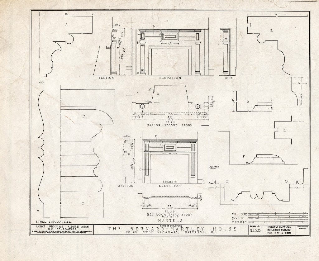 Blueprint HABS NJ,16-PAT,4- (Sheet 13 of 13) - Bernard Hartley House, 158-160 West Broadway, Paterson, Passaic County, NJ