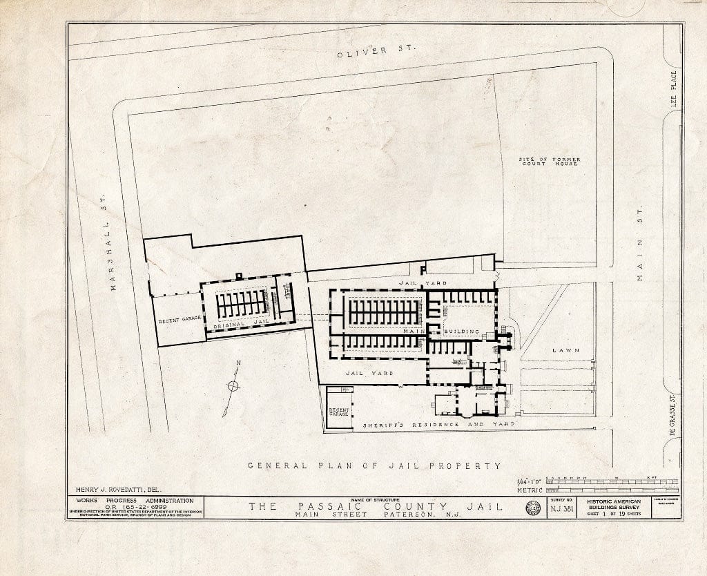 Blueprint HABS NJ,16-PAT,3- (Sheet 1 of 19) - Passaic County Jail & Sheriff's House, Main Street, Paterson, Passaic County, NJ