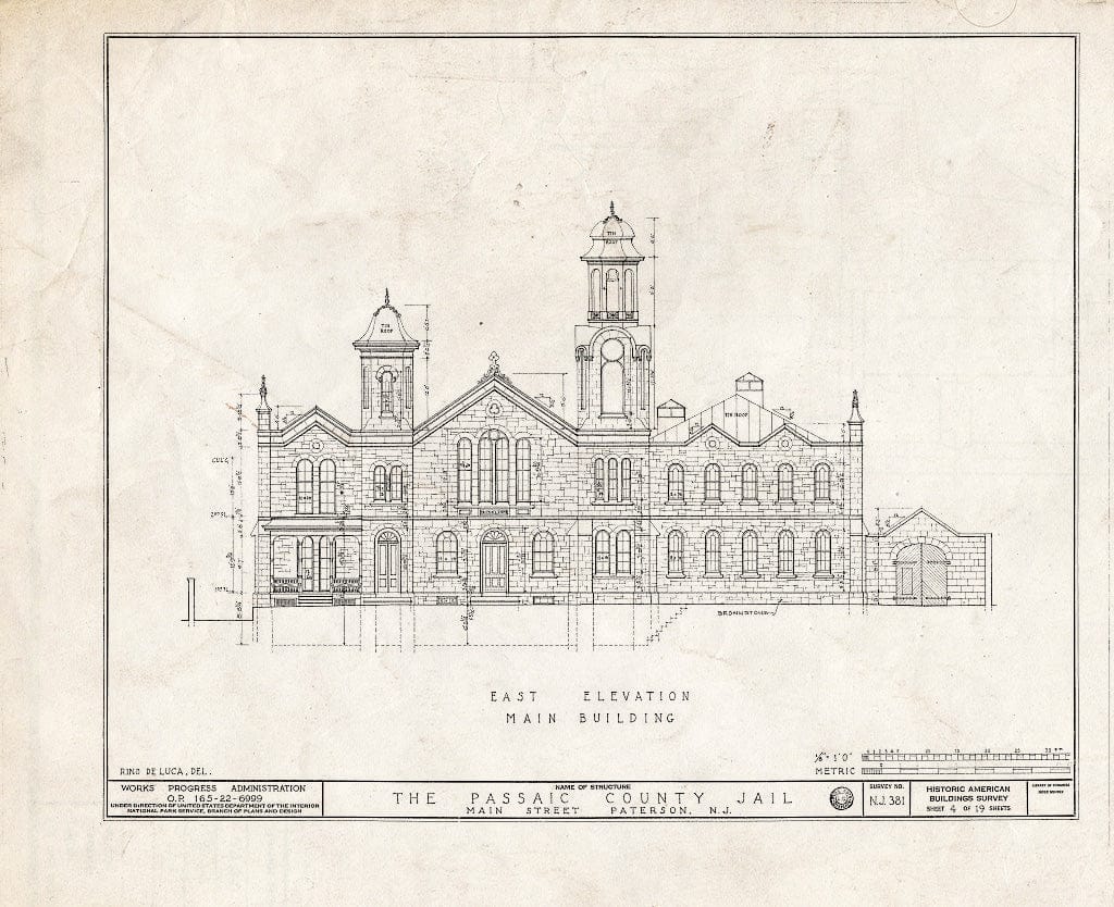 Blueprint HABS NJ,16-PAT,3- (Sheet 4 of 19) - Passaic County Jail & Sheriff's House, Main Street, Paterson, Passaic County, NJ