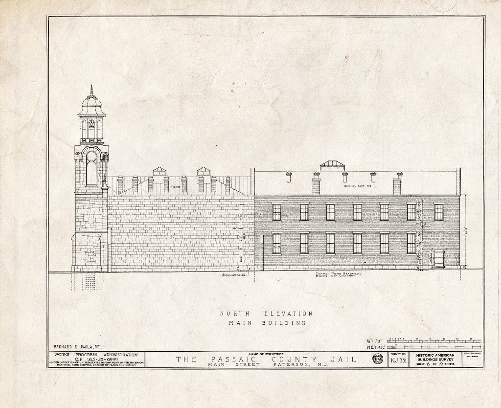 Blueprint HABS NJ,16-PAT,3- (Sheet 6 of 19) - Passaic County Jail & Sheriff's House, Main Street, Paterson, Passaic County, NJ