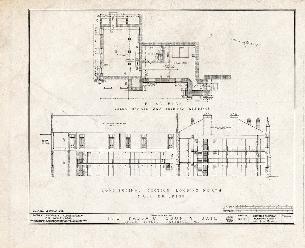 Blueprint HABS NJ,16-PAT,3- (Sheet 8 of 19) - Passaic County Jail & Sheriff's House, Main Street, Paterson, Passaic County, NJ