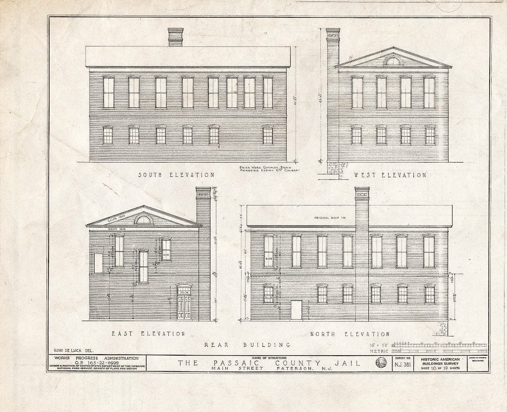 Blueprint HABS NJ,16-PAT,3- (Sheet 10 of 19) - Passaic County Jail & Sheriff's House, Main Street, Paterson, Passaic County, NJ