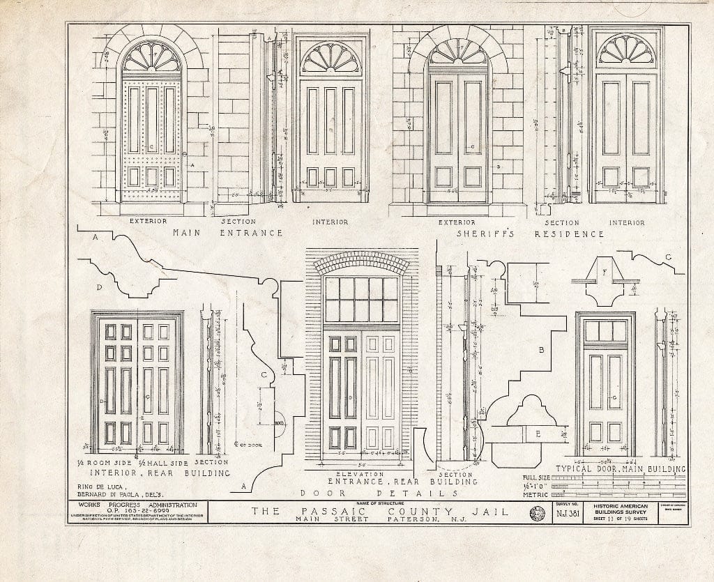 Blueprint HABS NJ,16-PAT,3- (Sheet 11 of 19) - Passaic County Jail & Sheriff's House, Main Street, Paterson, Passaic County, NJ