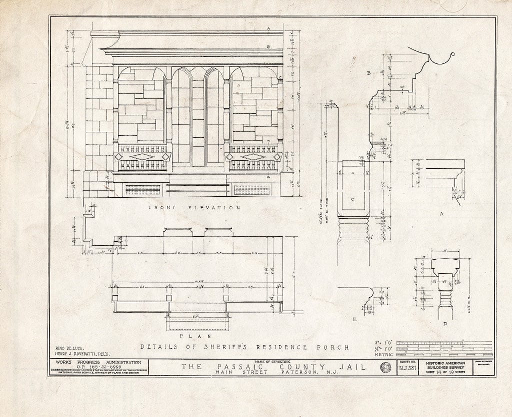Blueprint HABS NJ,16-PAT,3- (Sheet 14 of 19) - Passaic County Jail & Sheriff's House, Main Street, Paterson, Passaic County, NJ