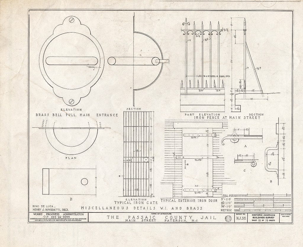 Blueprint HABS NJ,16-PAT,3- (Sheet 18 of 19) - Passaic County Jail & Sheriff's House, Main Street, Paterson, Passaic County, NJ