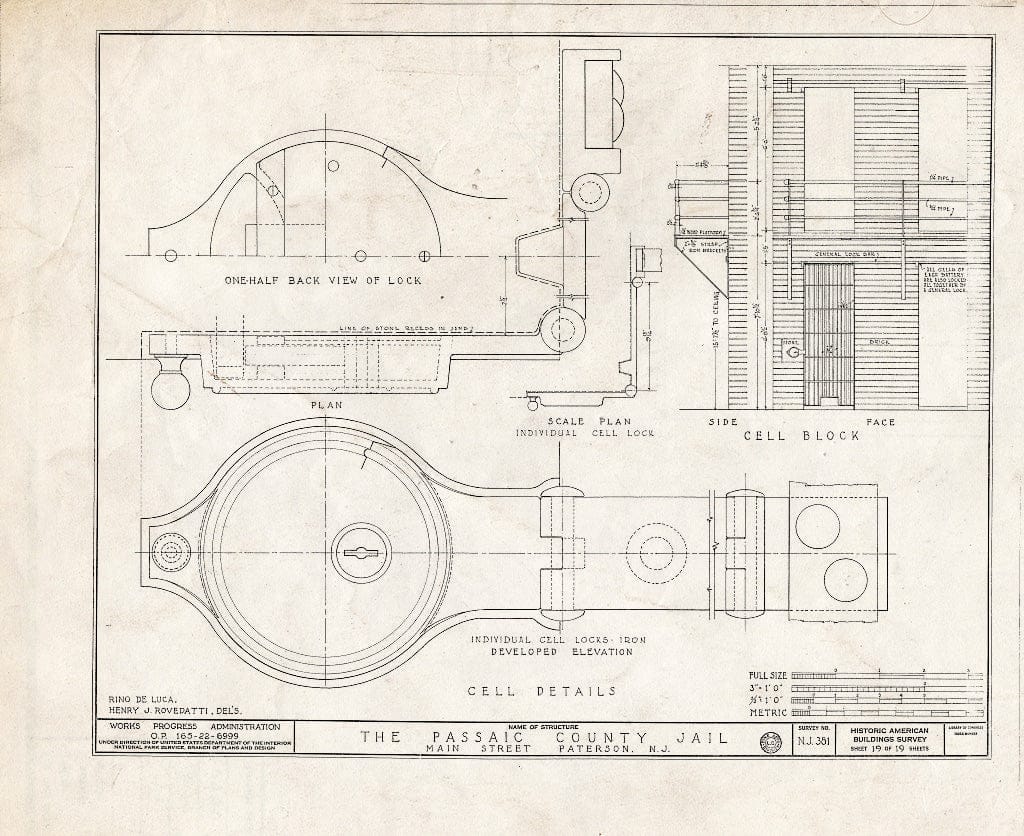 Blueprint HABS NJ,16-PAT,3- (Sheet 19 of 19) - Passaic County Jail & Sheriff's House, Main Street, Paterson, Passaic County, NJ