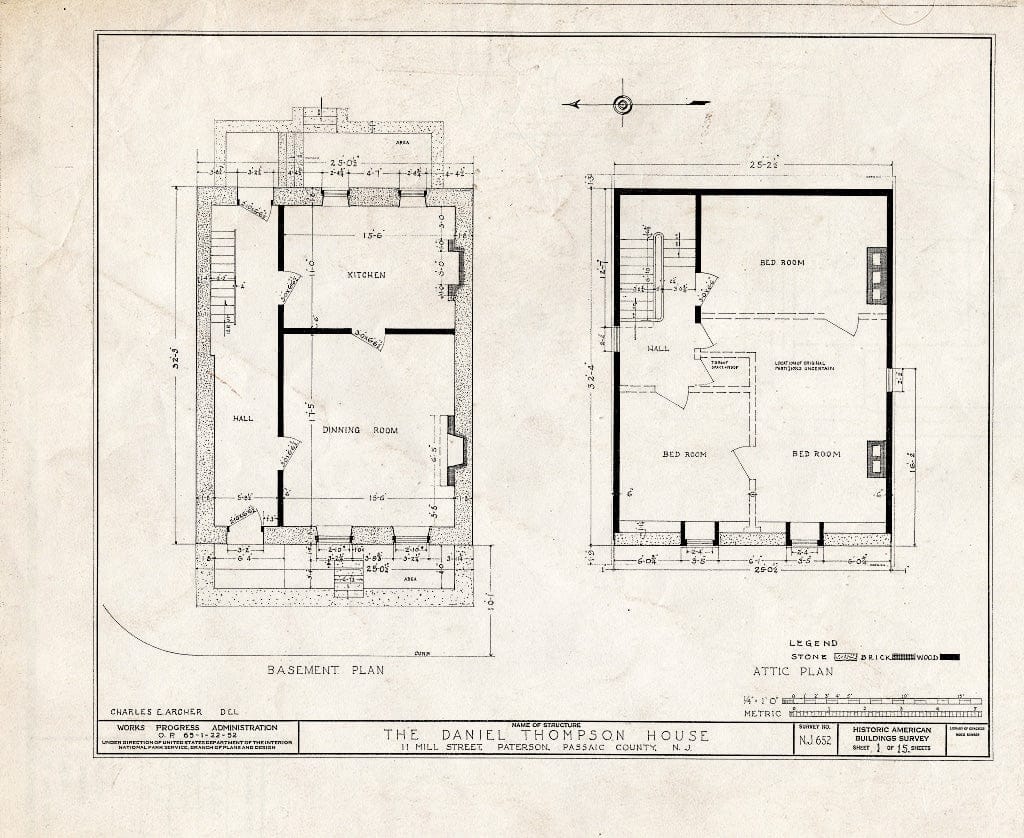 Blueprint HABS NJ,16-PAT,5- (Sheet 1 of 15) - Daniel Thompson House, 11 Mill Street, Paterson, Passaic County, NJ