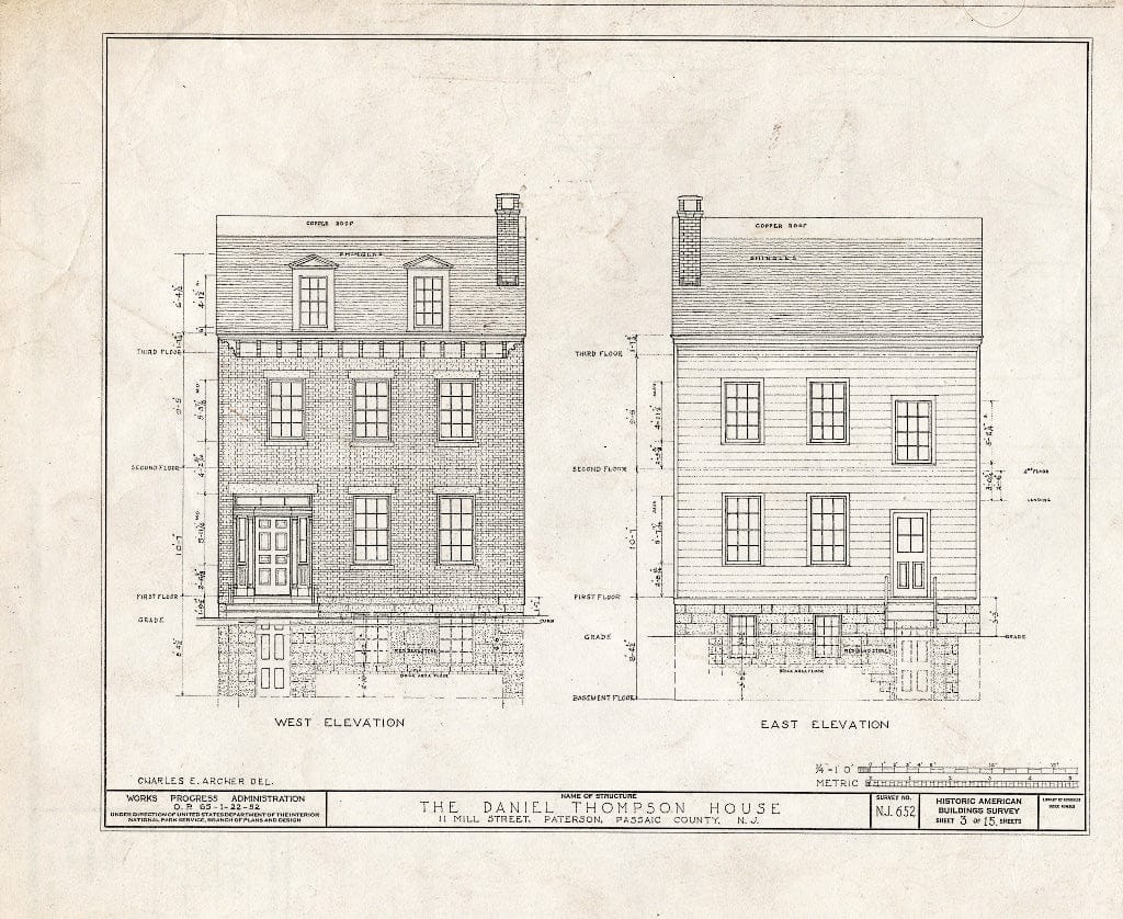 Blueprint HABS NJ,16-PAT,5- (Sheet 3 of 15) - Daniel Thompson House, 11 Mill Street, Paterson, Passaic County, NJ