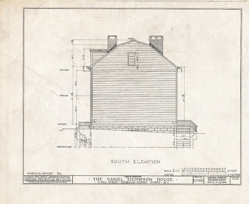 Blueprint HABS NJ,16-PAT,5- (Sheet 4 of 15) - Daniel Thompson House, 11 Mill Street, Paterson, Passaic County, NJ