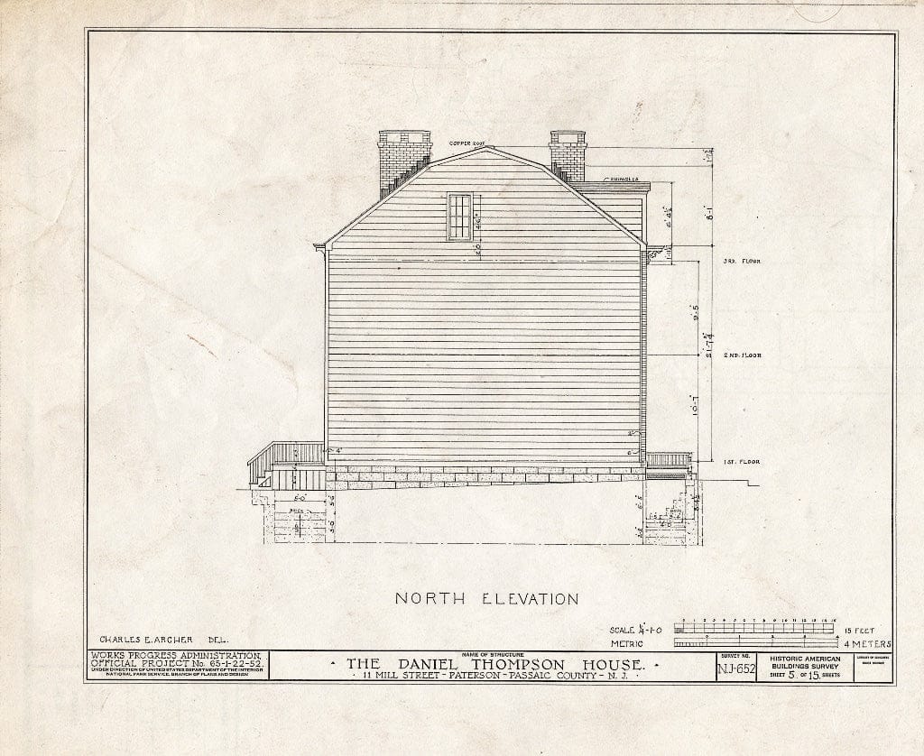 Blueprint HABS NJ,16-PAT,5- (Sheet 5 of 15) - Daniel Thompson House, 11 Mill Street, Paterson, Passaic County, NJ