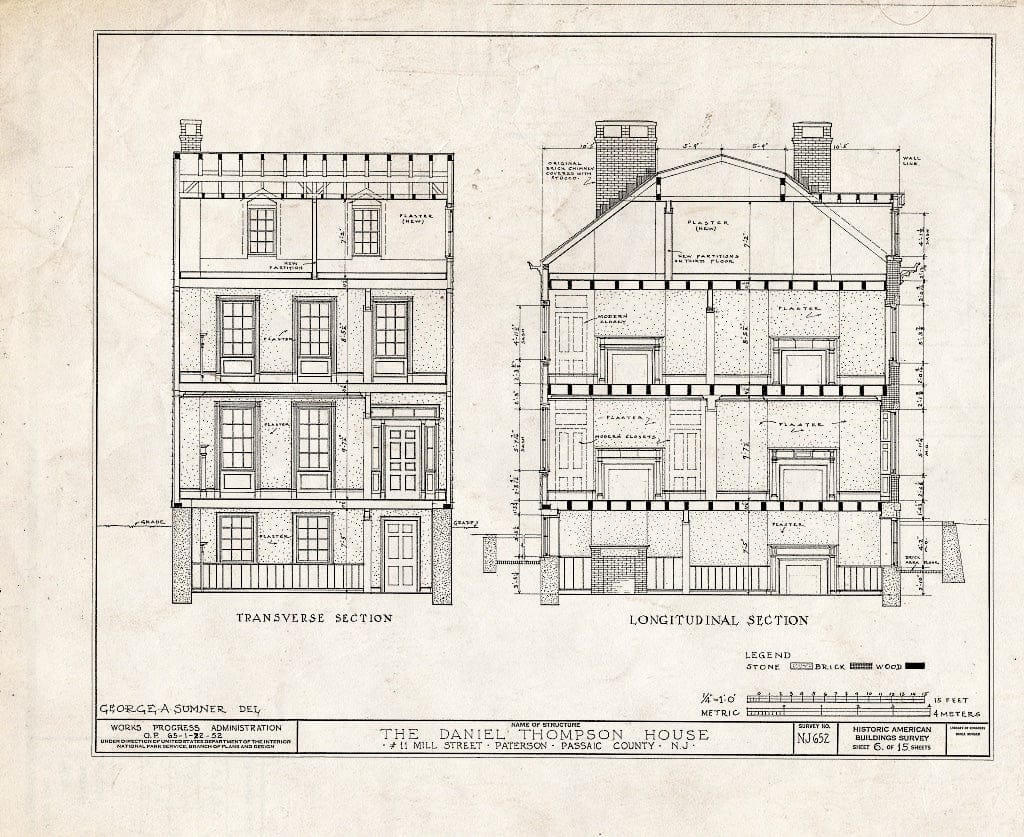 Blueprint HABS NJ,16-PAT,5- (Sheet 6 of 15) - Daniel Thompson House, 11 Mill Street, Paterson, Passaic County, NJ
