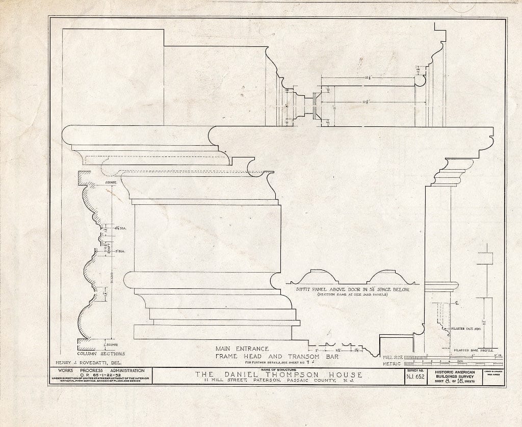 Blueprint HABS NJ,16-PAT,5- (Sheet 8 of 15) - Daniel Thompson House, 11 Mill Street, Paterson, Passaic County, NJ