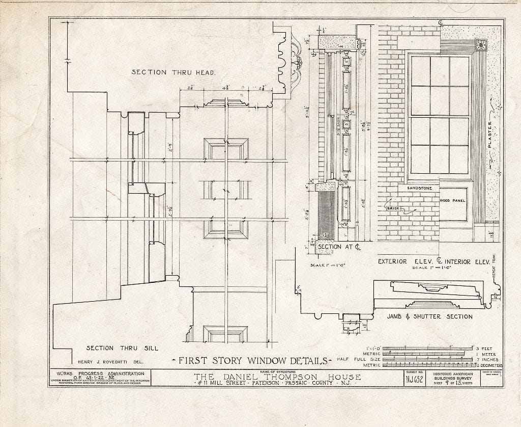 Blueprint HABS NJ,16-PAT,5- (Sheet 9 of 15) - Daniel Thompson House, 11 Mill Street, Paterson, Passaic County, NJ