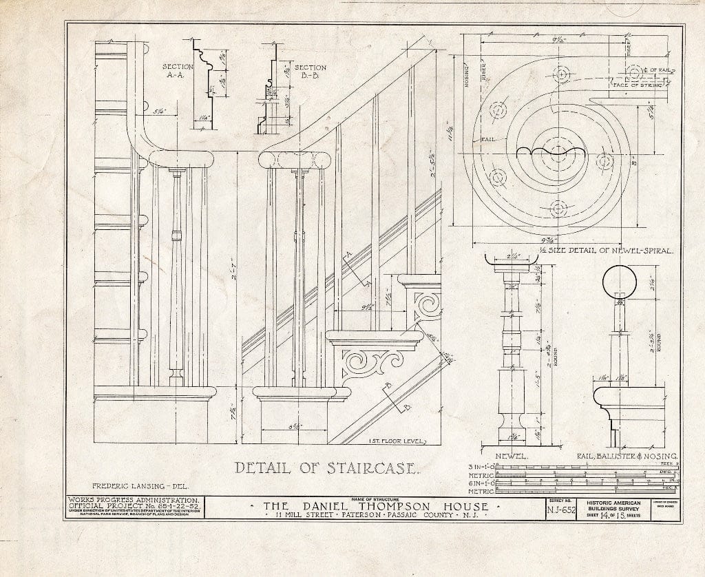 Blueprint HABS NJ,16-PAT,5- (Sheet 14 of 15) - Daniel Thompson House, 11 Mill Street, Paterson, Passaic County, NJ
