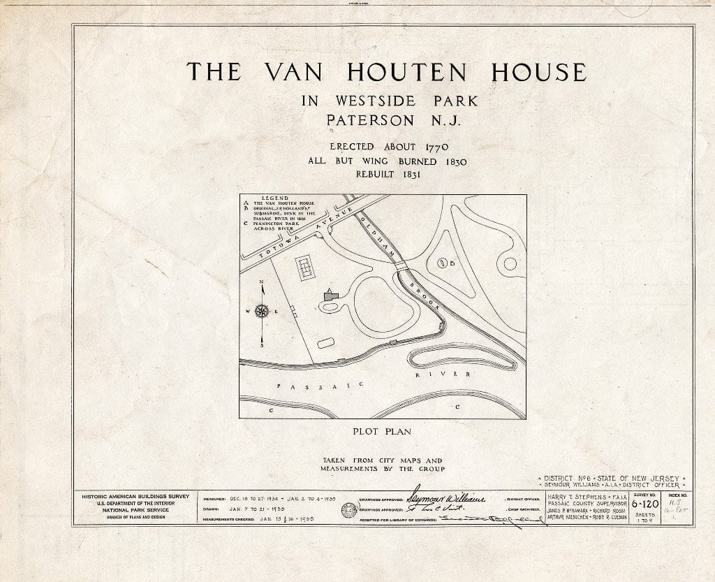 Blueprint HABS NJ,16-PAT,1- (Sheet 0 of 9) - Van Houten House, Totowa Avenue, Paterson, Passaic County, NJ