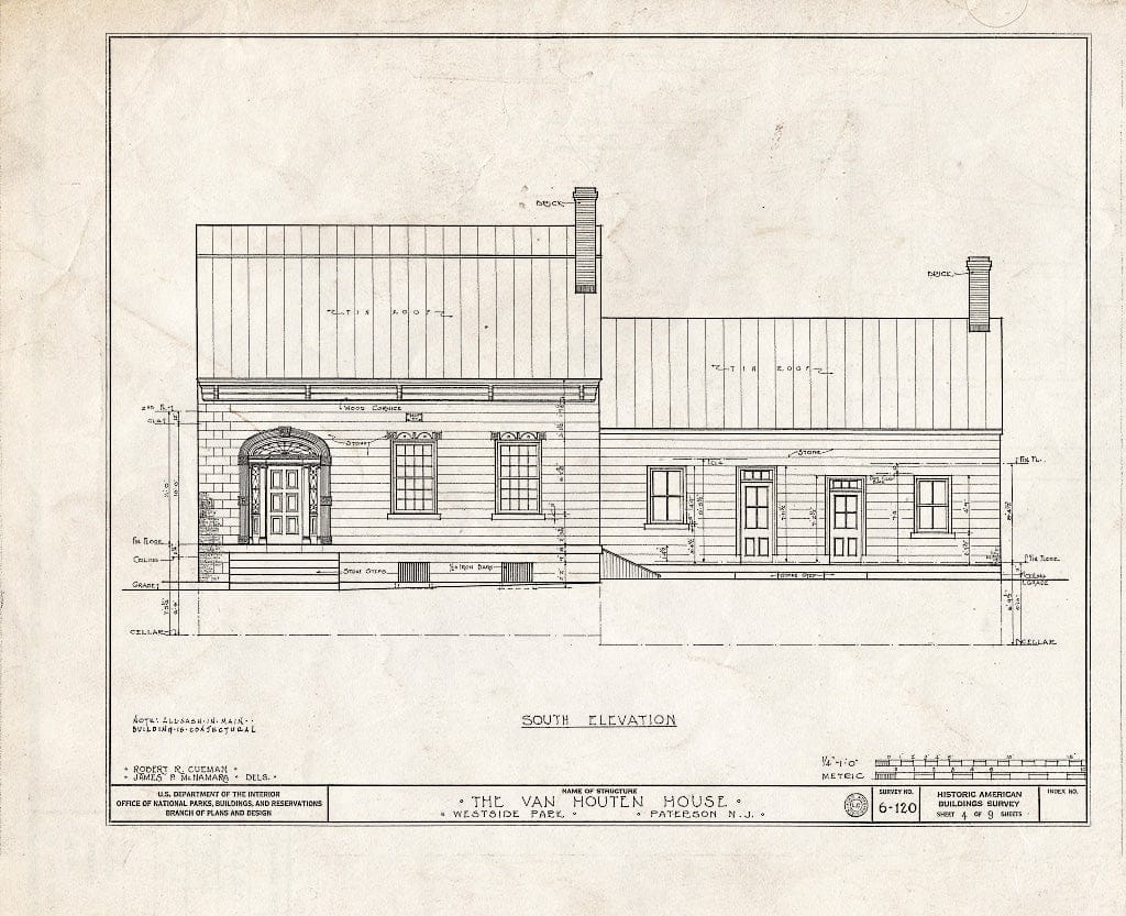 Blueprint HABS NJ,16-PAT,1- (Sheet 4 of 9) - Van Houten House, Totowa Avenue, Paterson, Passaic County, NJ