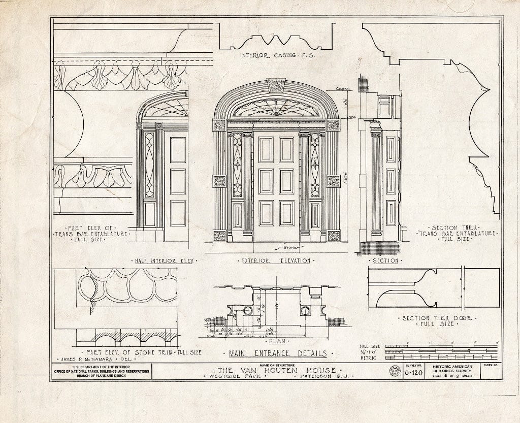 Blueprint HABS NJ,16-PAT,1- (Sheet 8 of 9) - Van Houten House, Totowa Avenue, Paterson, Passaic County, NJ